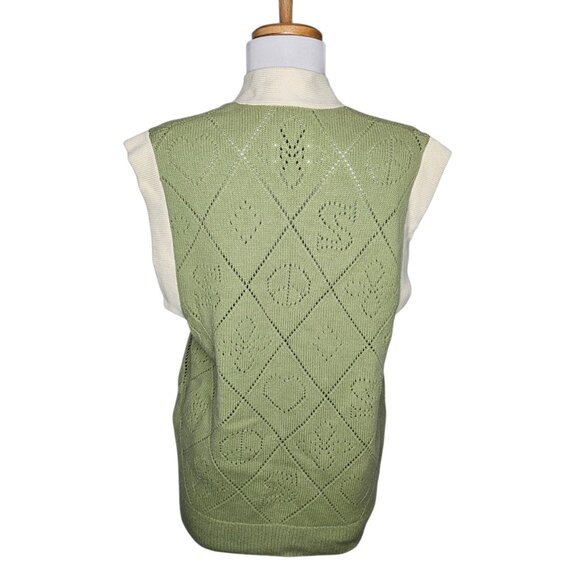 Sandro Paris Espoir Oversized Perforated Wool Cardigan Vest Sage Green Sz 1 / S - Picture 8 of 16